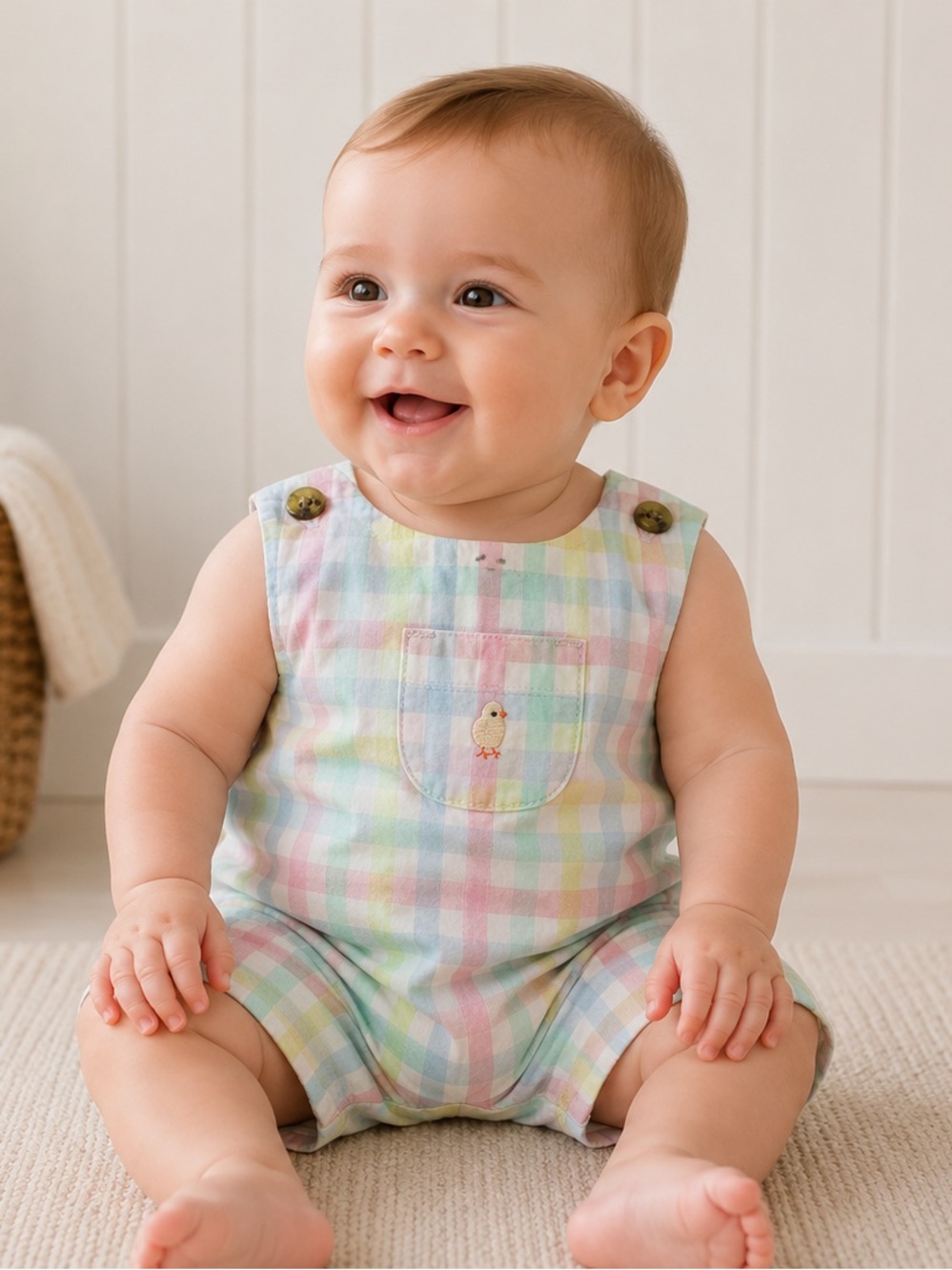 Janie and Jack Baby Gingham Pastel Multicolor Cotton Romper Size 6-12 Months